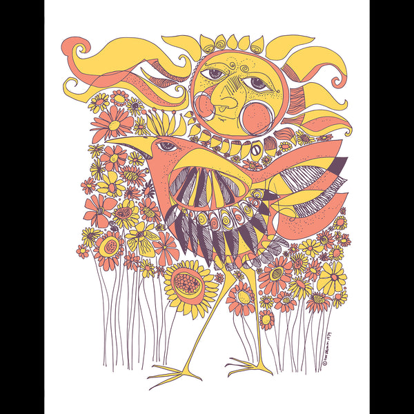 Sun & Bird with color Print