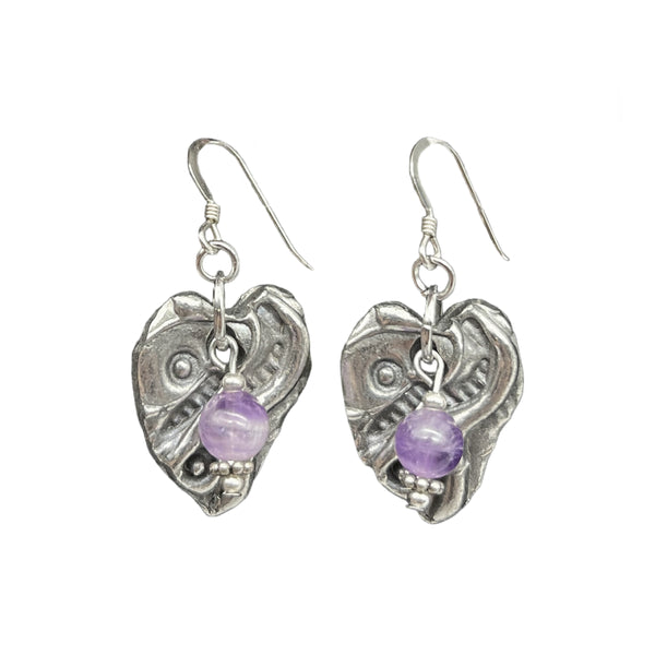 Artistic Preservation Hearts & Purple Bead Earrings