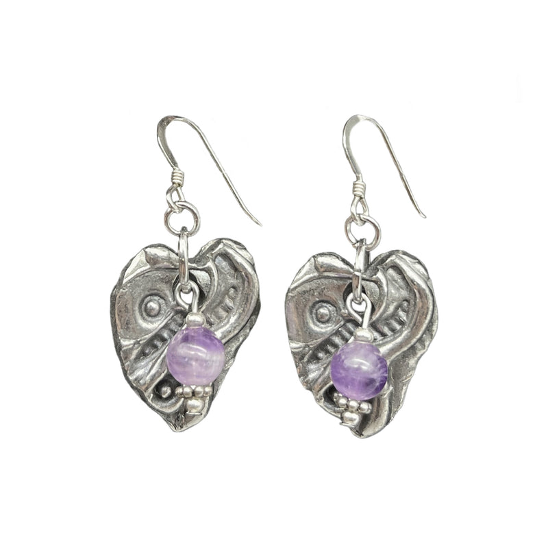 Artistic Preservation Hearts & Purple Bead Earrings