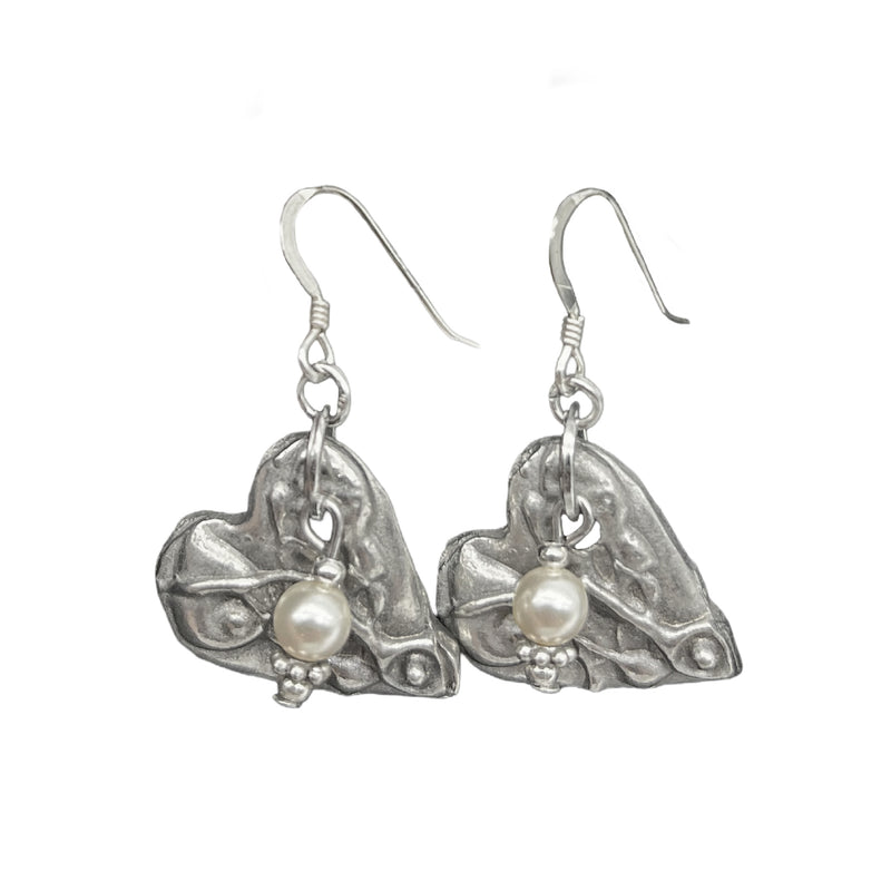 Artistic Preservation Hearts & White Bead Earrings