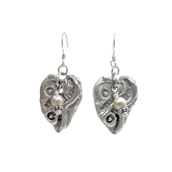 Artistic Preservation Hearts with White Bead Earrings