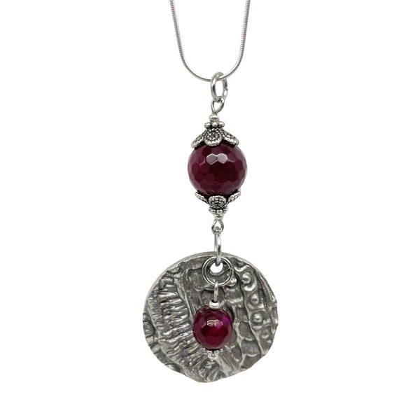 Artistic Preservation Pewter Round & Faceted Purple Crystals Necklace