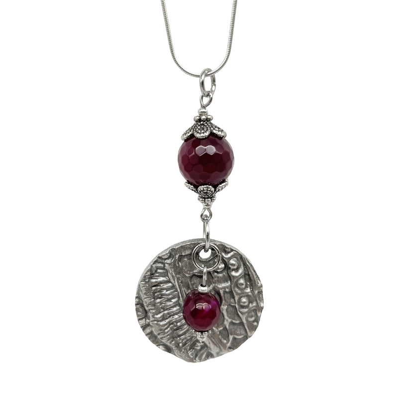 Artistic Preservation Pewter Round & Faceted Purple Crystals Necklace