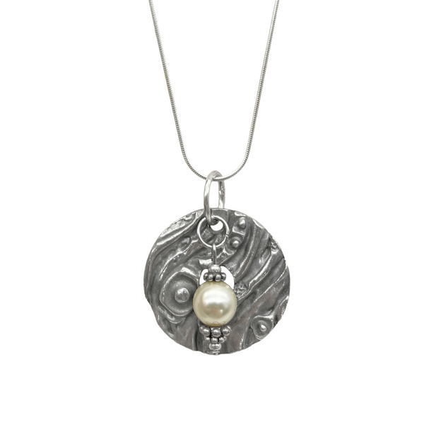 Artistic Preservation Pewter Round & White Bead Necklace