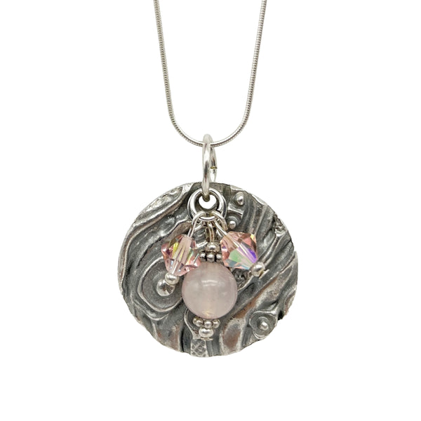 Artistic Preservation Pewter Round & Pink Beads Necklace