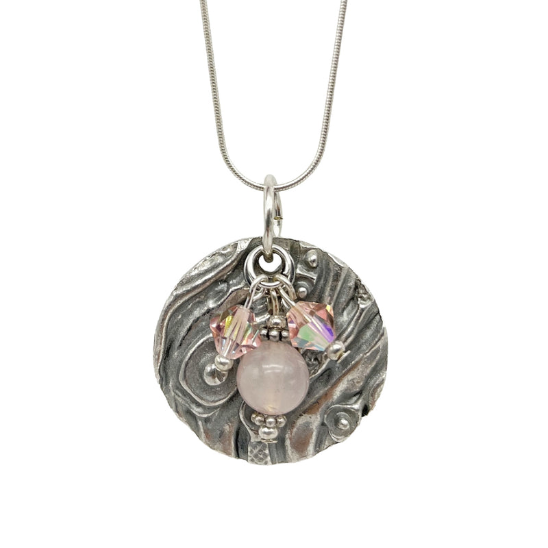Artistic Preservation Pewter Round & Pink Beads Necklace