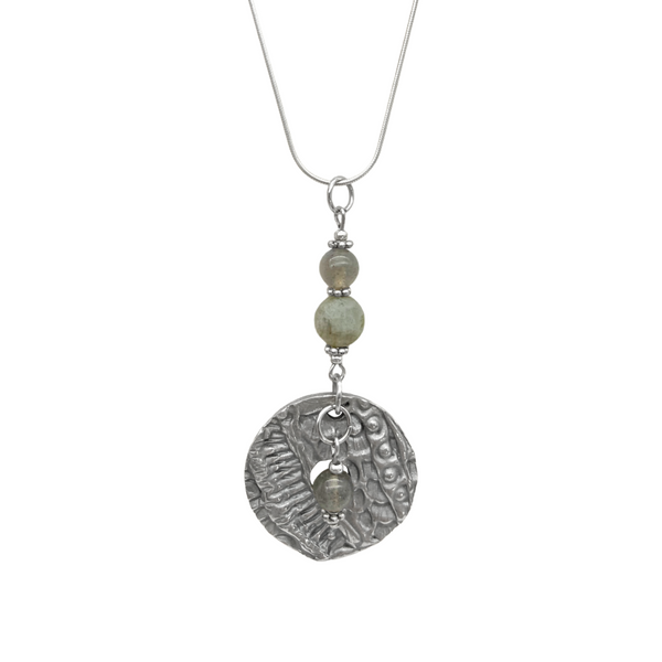 Artistic Preservation Pewter Round & Gray Crystals Necklace