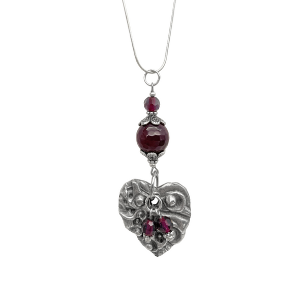 Artistic Preservation Pewter Heart & Faceted Purple Crystals Necklace