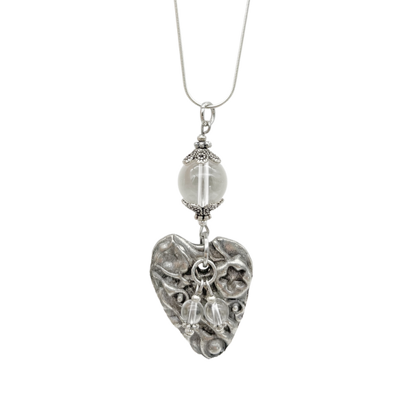 Artistic Preservation Pewter Heart & Clear Crystal Necklace