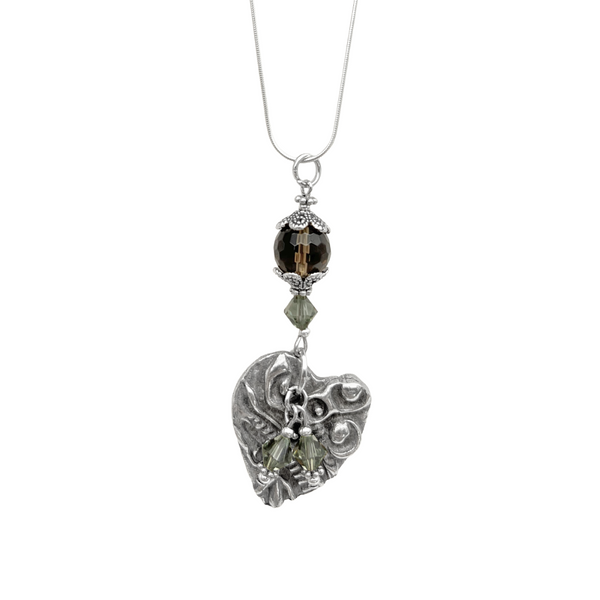 Artistic Preservation Pewter Heart & Faceted Brown Crystal Necklace