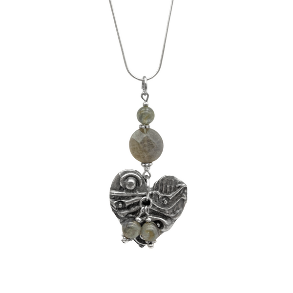 Artistic Preservation Heart & Gray Crystals Necklace