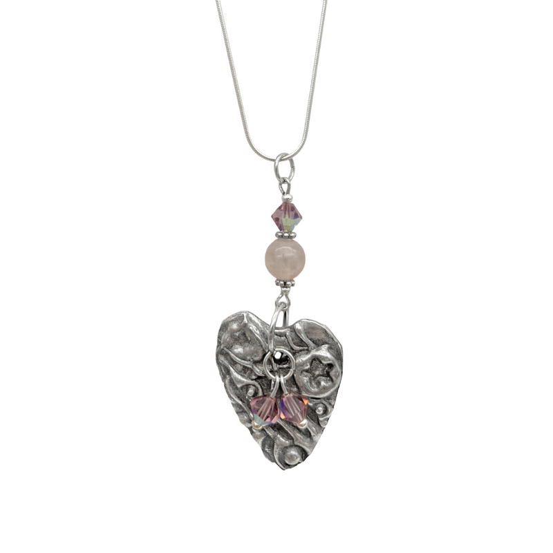 Artistic Preservation Heart & Pink Crystals Necklace