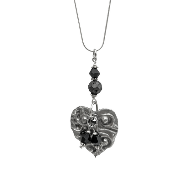 Artistic Preservation Heart & Black Crystals Necklace