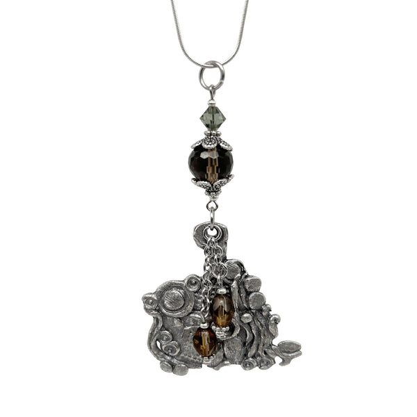 Artistic Preservation Pewter Abstract Pendant & Brown Faceted Bead Necklace