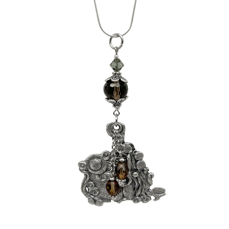 Artistic Preservation Pewter Abstract Pendant & Brown Faceted Bead Necklace