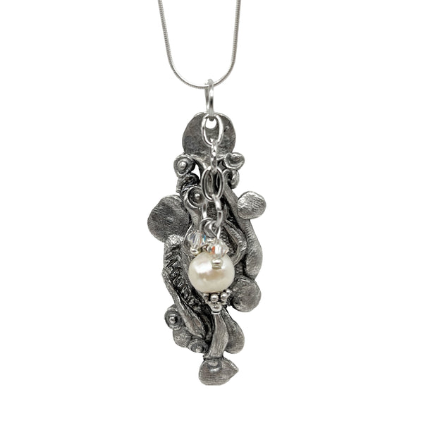Artistic Preservation Pewter Abstract Pendant & White Bead Necklace
