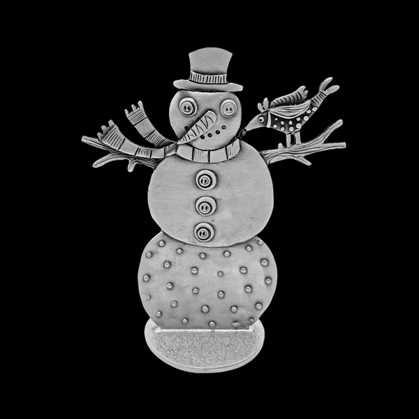 Leandra Drumm "Snowman with Bird" Sculpture