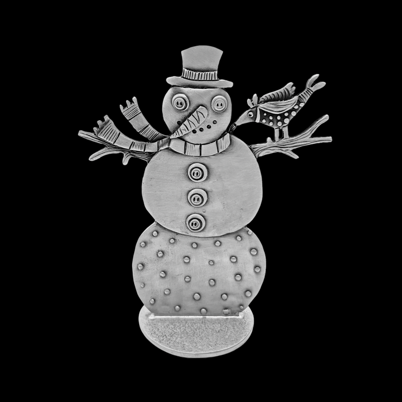 Leandra Drumm "Snowman with Bird" Sculpture