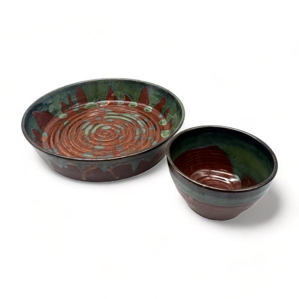 Twice Baked Pottery - Chip & Dip with Detached Bowl, Emerald/Shino