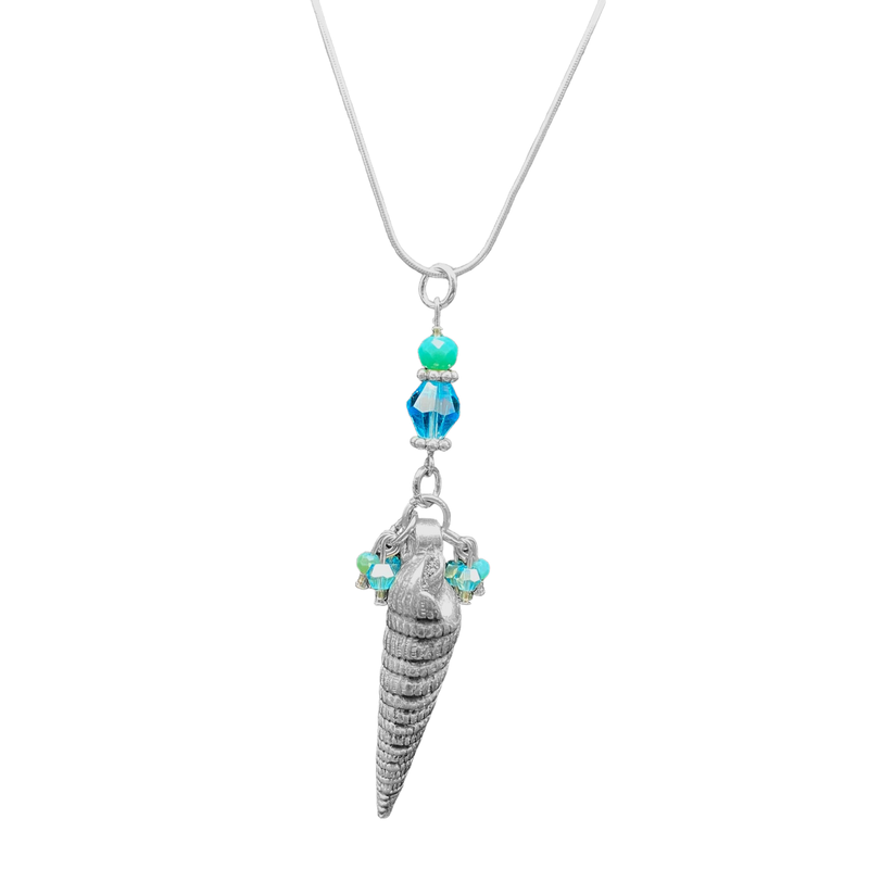 Artistic Preservation Shell Point & Aqua Crystals Necklace