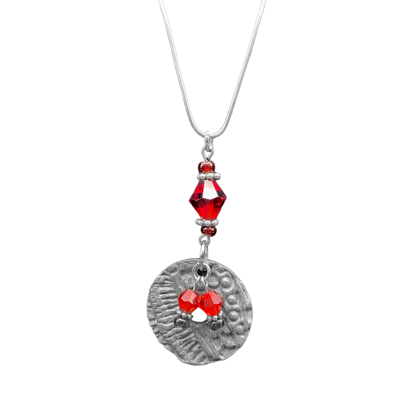 Artistic Preservation Circle & Red Crystals Necklace