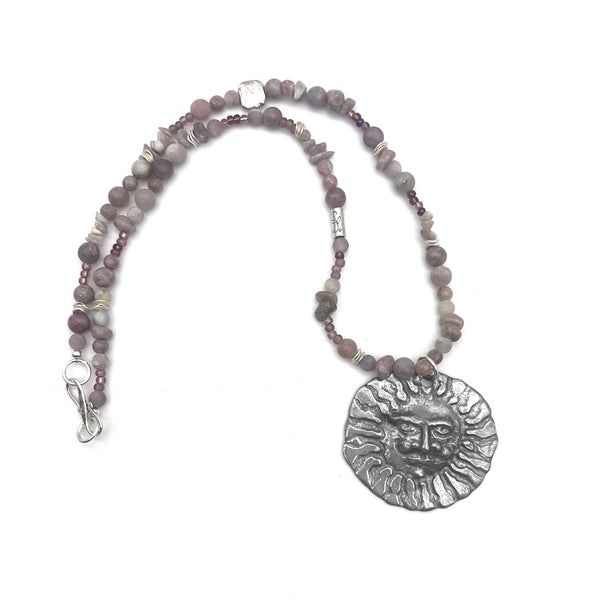 One of a Kind Mauve Gemstones Beaded Sun Necklace