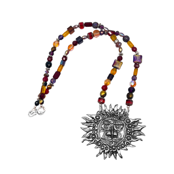 One of a Kind Red & Gold Beaded Sun Necklace