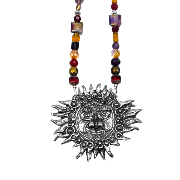 One of a Kind Red & Gold Beaded Sun Necklace