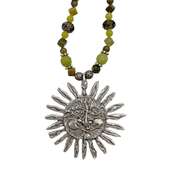 One of a Kind Lemon Jade and Pearl Beaded Sun Necklace