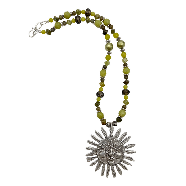 One of a Kind Lemon Jade and Pearl Beaded Sun Necklace