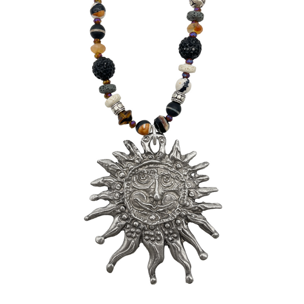 One of a Kind Mixed Stones Beaded Sun Necklace