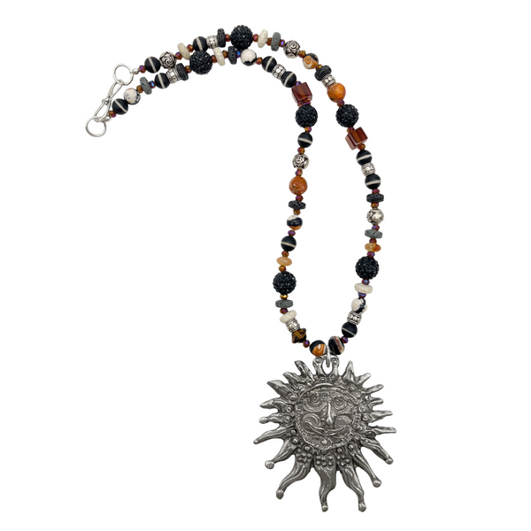 One of a Kind Mixed Stones Beaded Sun Necklace