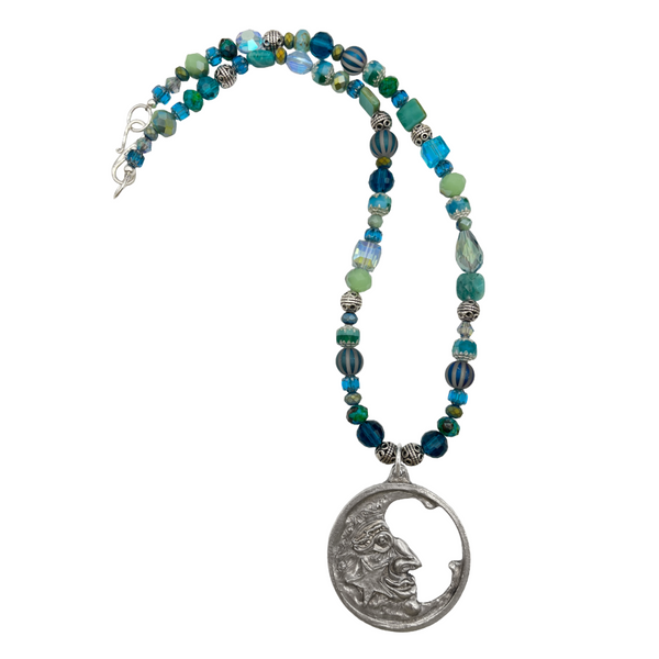 One of a Kind Mixed Bead Moon with Star Necklace