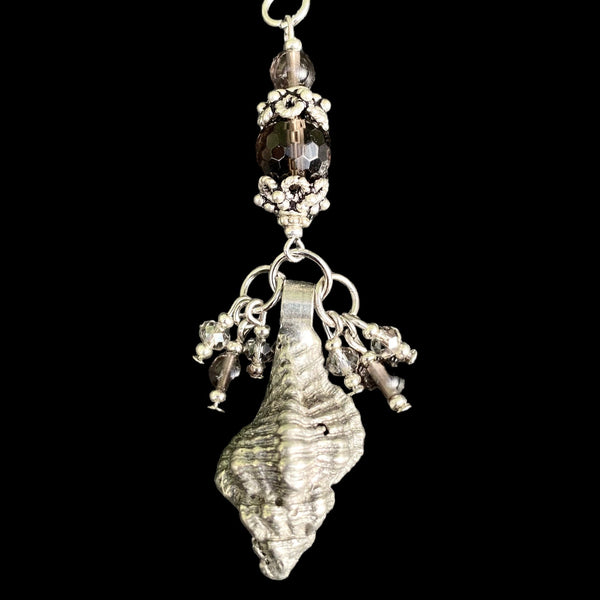 Artistic Preservation Shell with Ruffles & Smoky Quartz Necklace