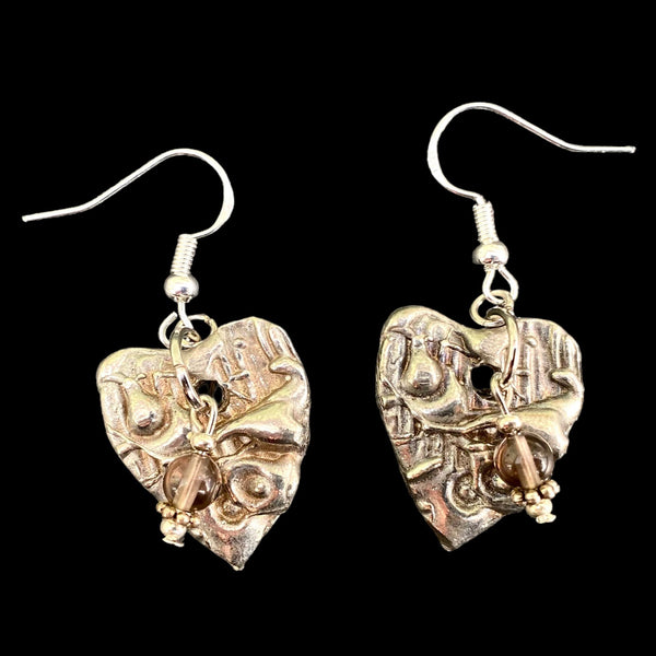 Artistic Preservation Hearts & Smoky Quartz Earrings