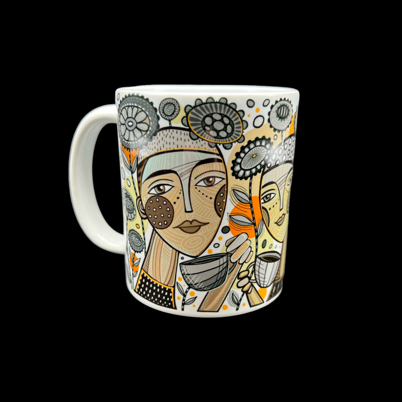 Leandra Drumm Designs Brown Coffee Faces Mug