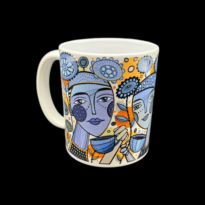 Leandra Drumm Designs Blue Coffee Faces Mug