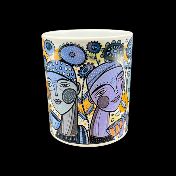Leandra Drumm Designs Blue Coffee Faces Mug