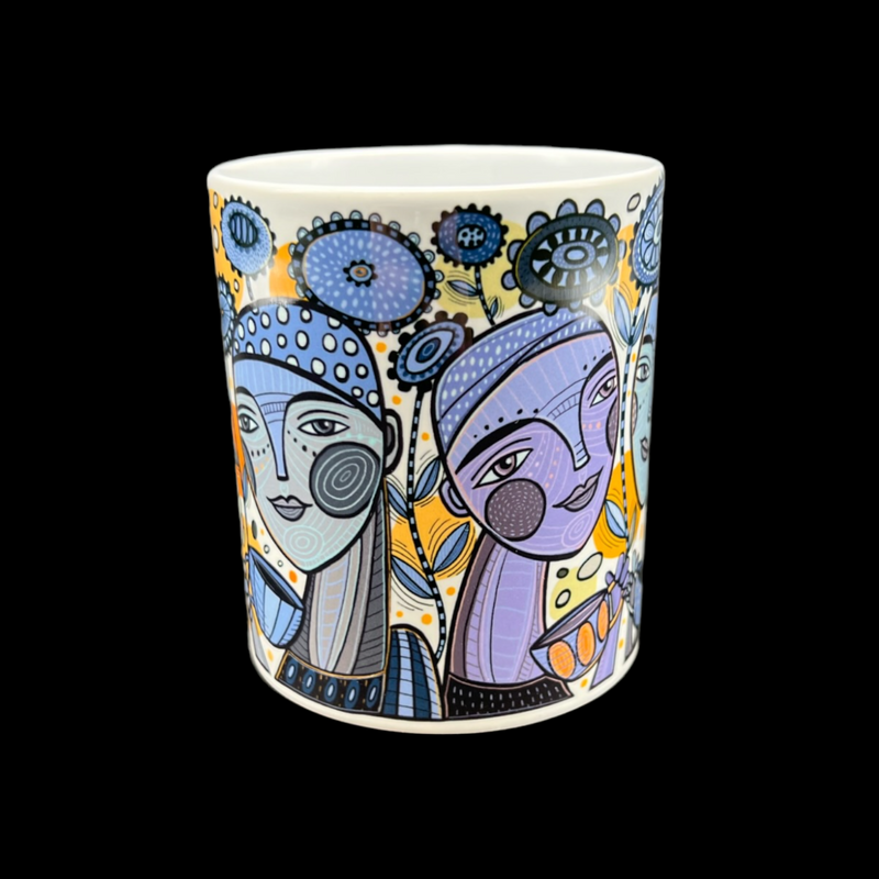 Leandra Drumm Designs Blue Coffee Faces Mug