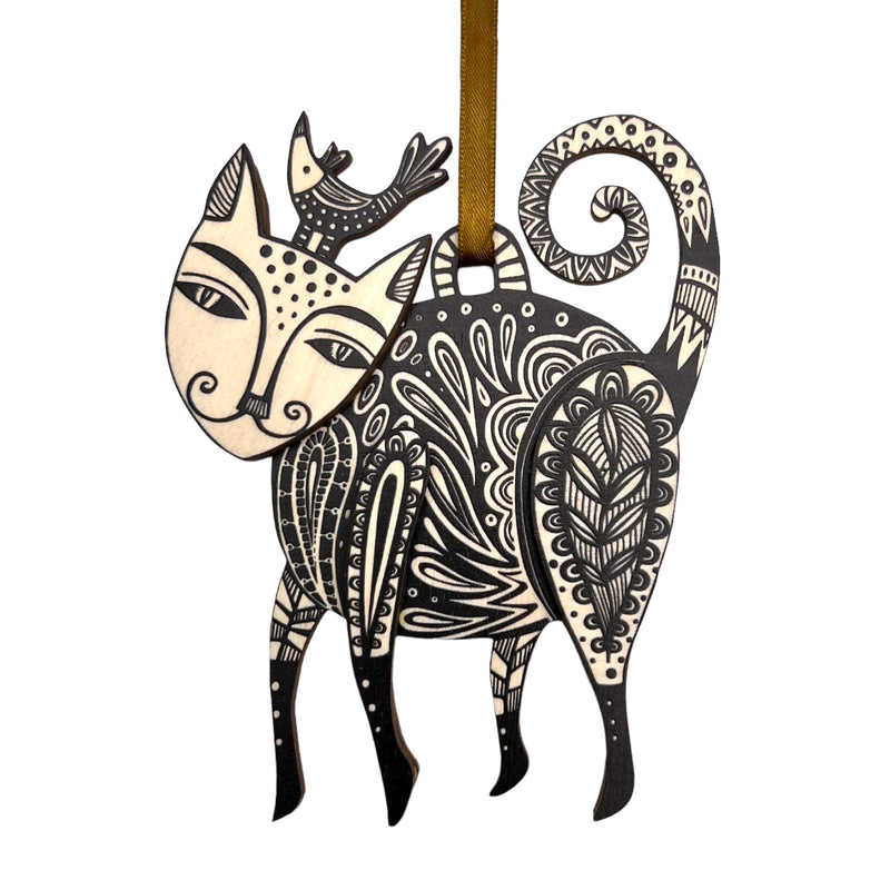 Leandra Drumm "Henna Cat" Wood Ornament