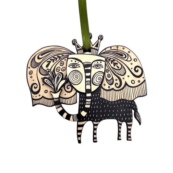 Leandra Drumm "Lucky Elephant" Wood Ornament