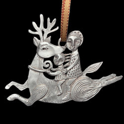 NEW Leandra Drumm "Reindeer Ride" Pewter Ornament