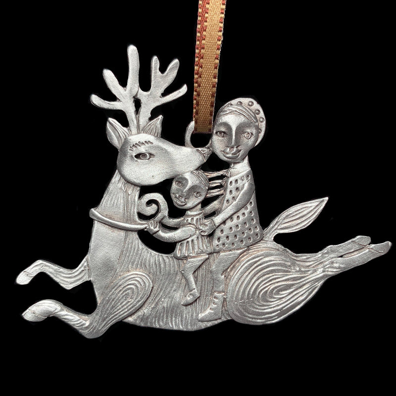 NEW Leandra Drumm "Reindeer Ride" Pewter Ornament