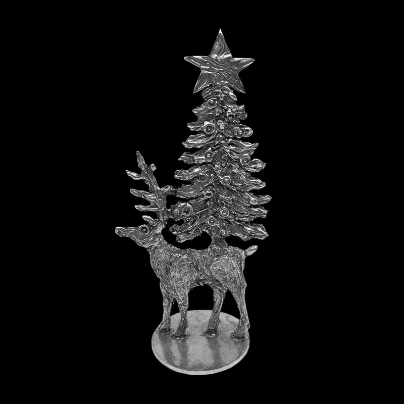 Reindeer with Christmas Tree on Base
