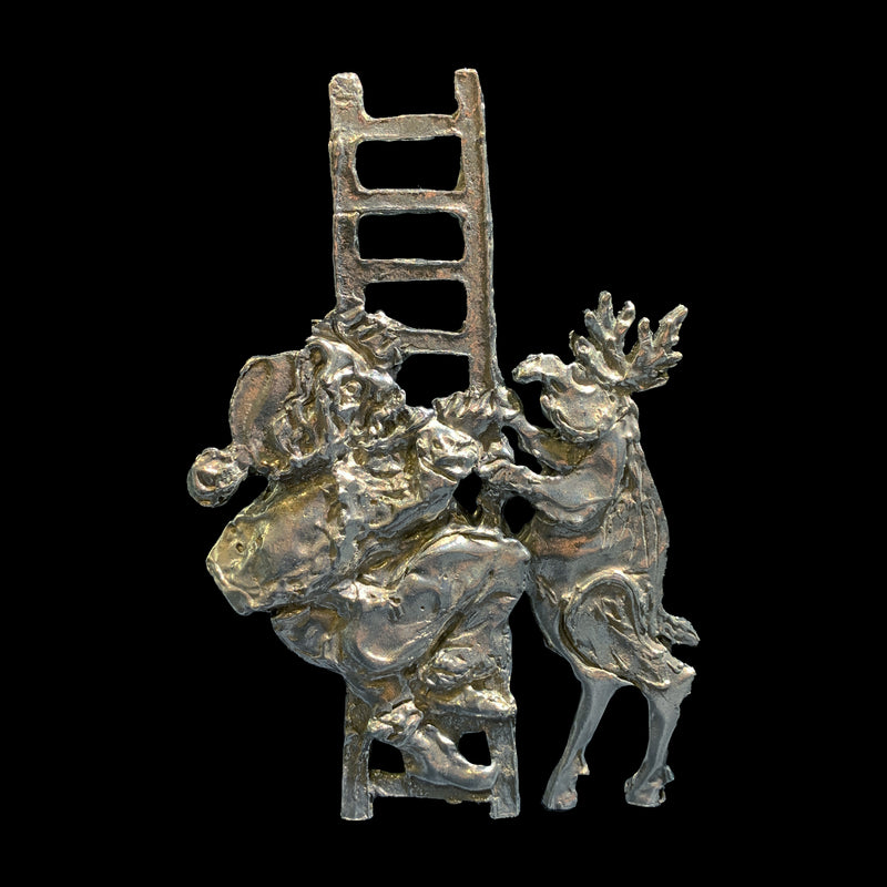 Santa on Ladder with Reindeer