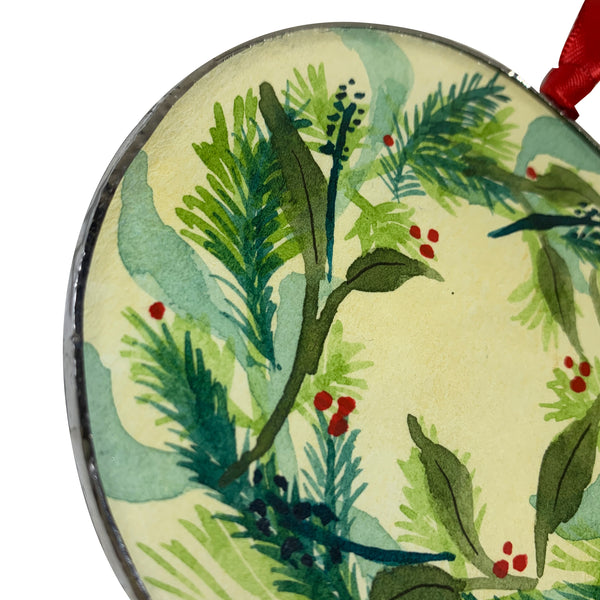 Jessica Olin Watercolor Under Glass Pine Wreath Ornament
