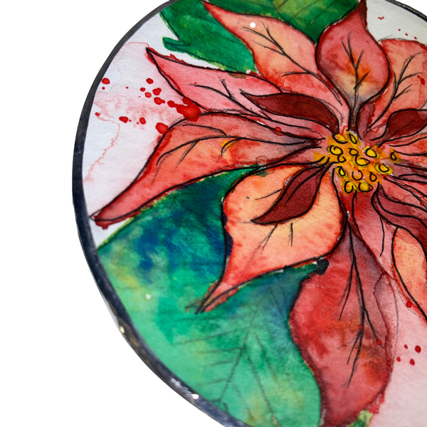 Jessica Olin Watercolor Under Glass Poinsettia Ornament