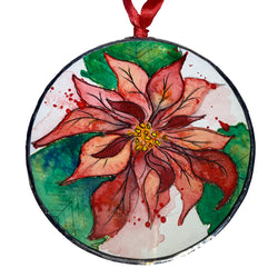 Jessica Olin Watercolor Under Glass Poinsettia Ornament