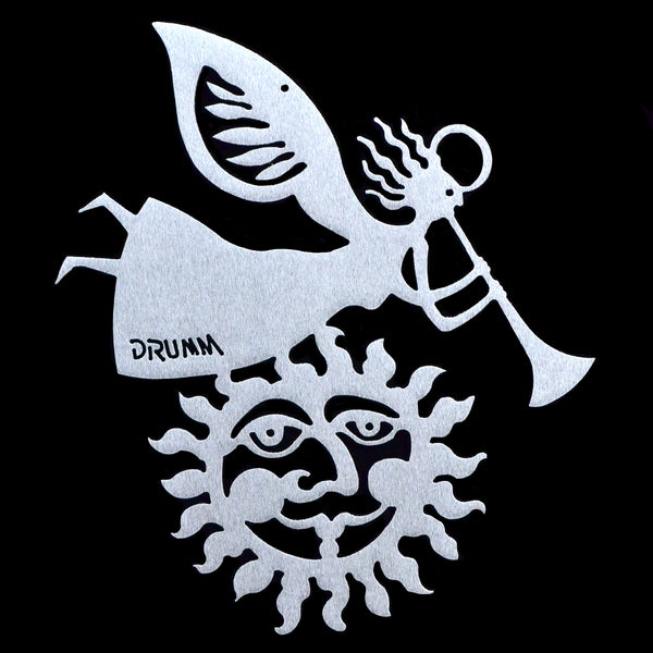 Aluminum Angel with horn over a Don Drumm Sun, Ornament